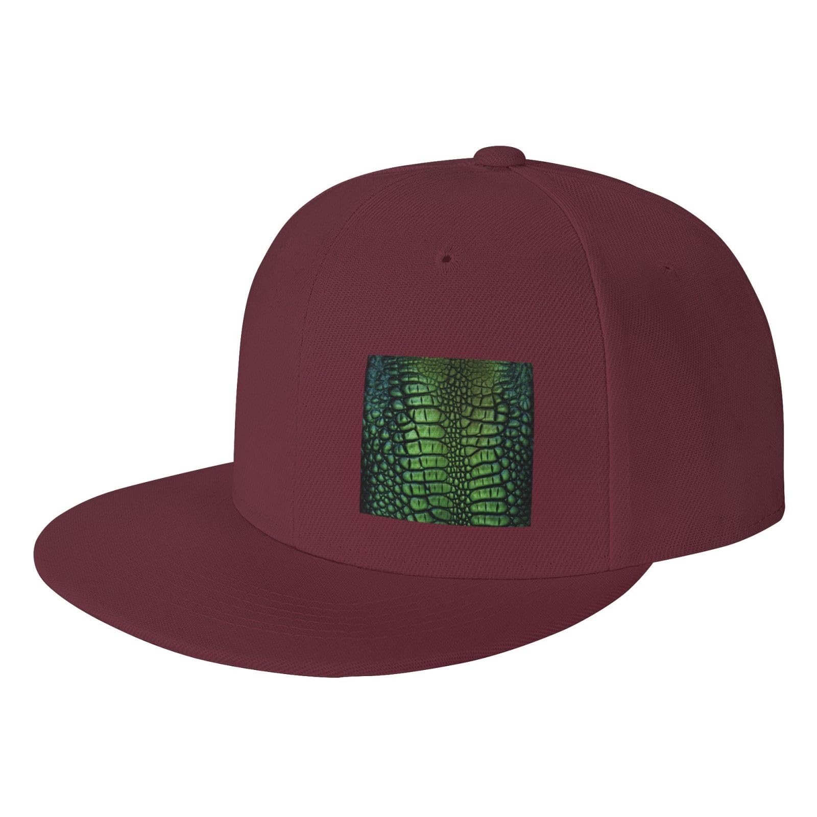 Unisex Baseball Caps,Flat Bill Brim Snapback Cap Alligator Skin Trucker Dad Hats Fashion Hip Hop Street Skateboard Hat One Size Dark Red
