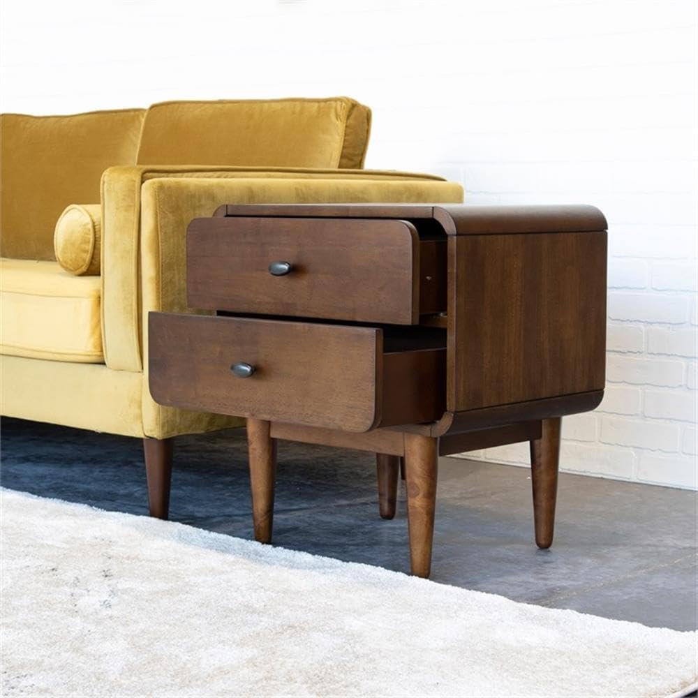 Stafford Mid-Century Modern Rectangular Solid Wood 2-Drawer NightStand in Brown