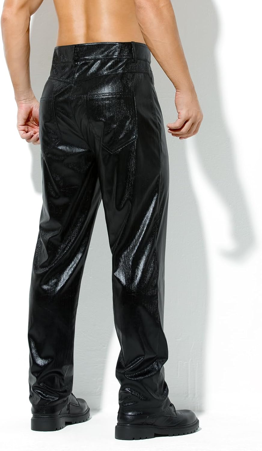 Arjen Kroos Men's Metallic Disco Shiny Pants Wedding Party Prom Straight Leg Trousers - Image 7