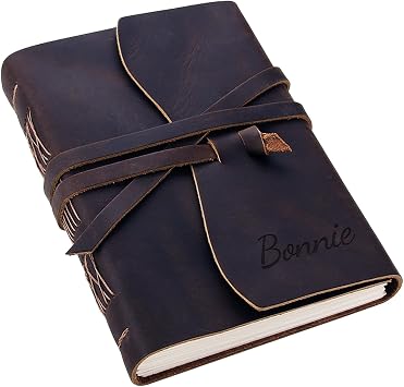 Custom Genuine Leather Journals - Personalized Notebook with Your Name or Text 260 Pages 5x7 Inches Premium Handmade Journal Ideal Gifts for Men & Women, Coffee