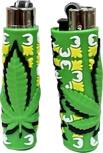 Clipper Rubber Lighter Corn Case Collection, Clipper Lighter soft touch Lighter 1 pcs, Gas Lighters, New Different Rubber Designs (No Fuel) (Big Green Leaf)