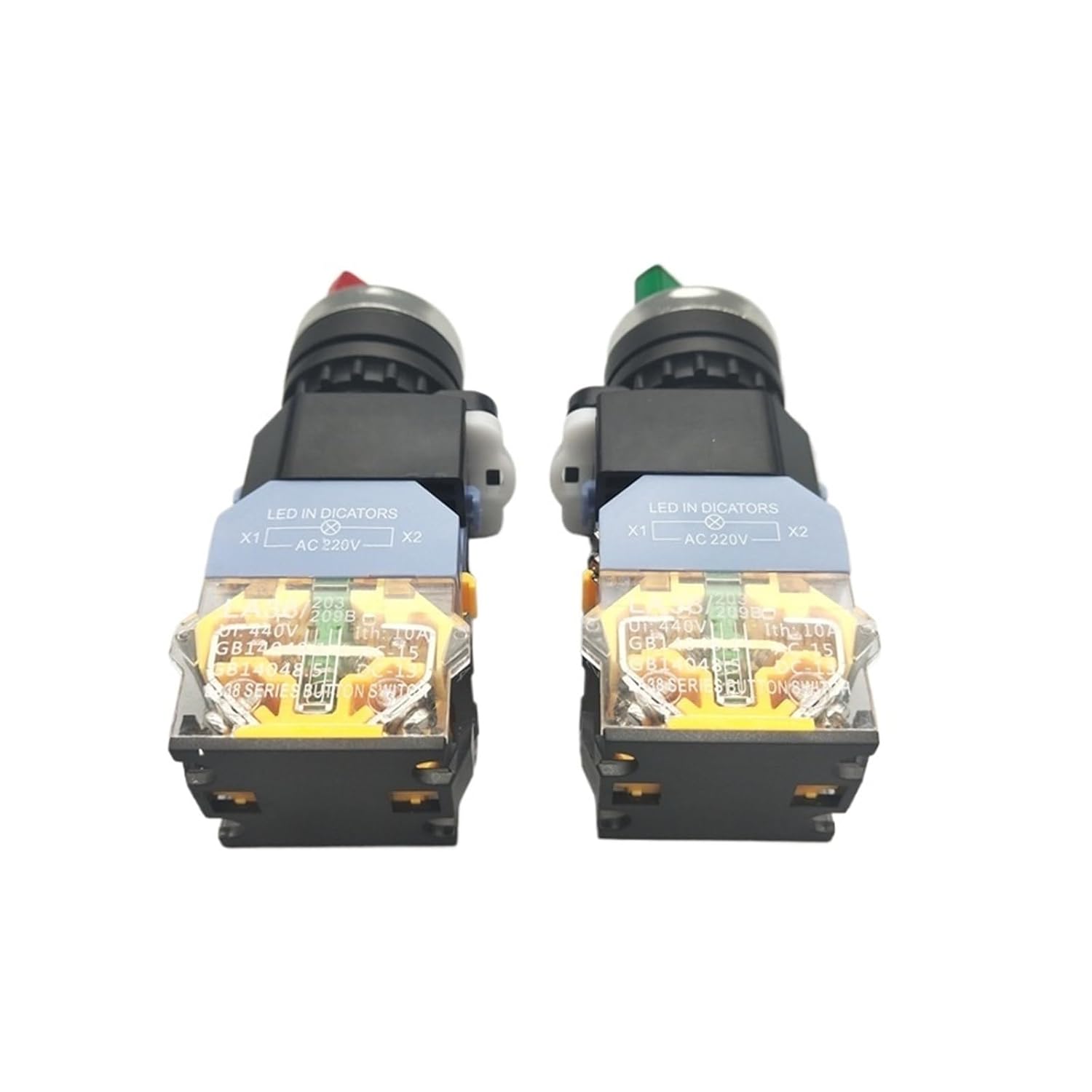 22mm Rotary Switch with Indicator Light, self-Locking selector Switch, 2/3 Position, 10A/440V.(Green,24 V)