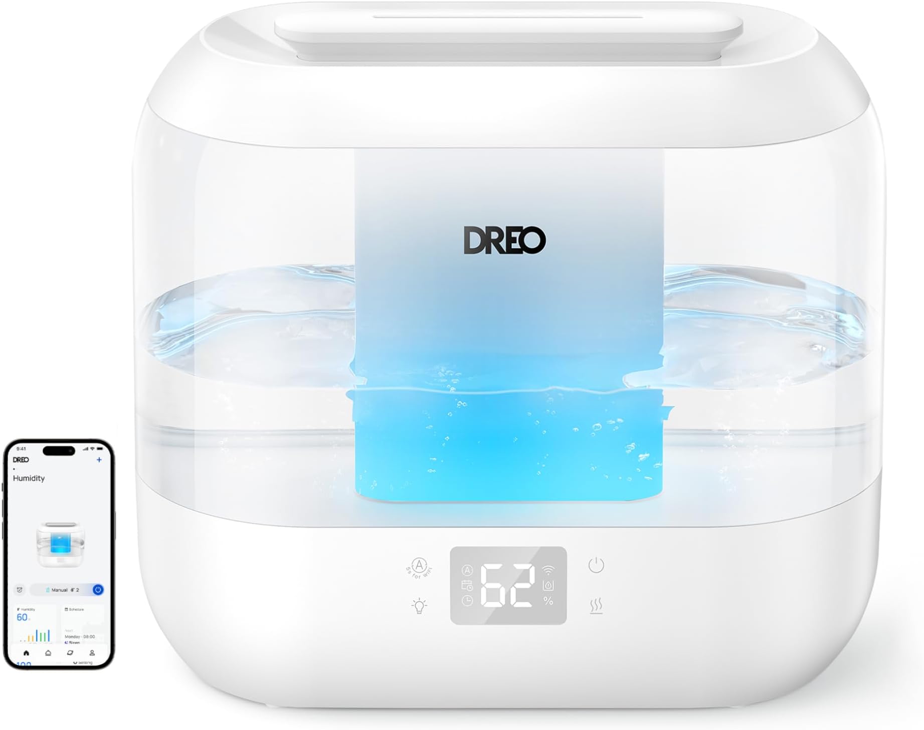 DREO Smart Humidifiers for Bedroom, 4L Cool Mist Humidifier, White