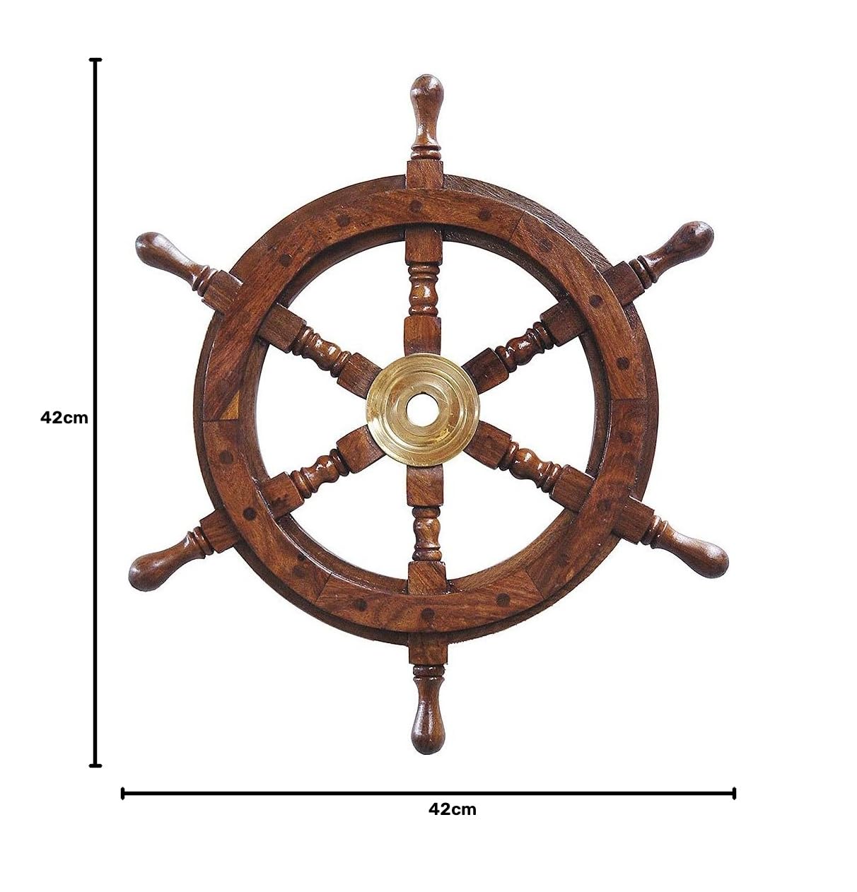 zeitzone Schiffs Steuerrad Holz Messing Maritim 42cm