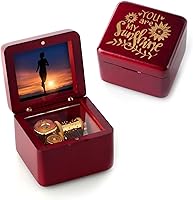 Vista 14 de Caja de música de madera natural con grabado láser vintage, mini caja musical con reloj de cuco, marco de foto musical, regalo para el día