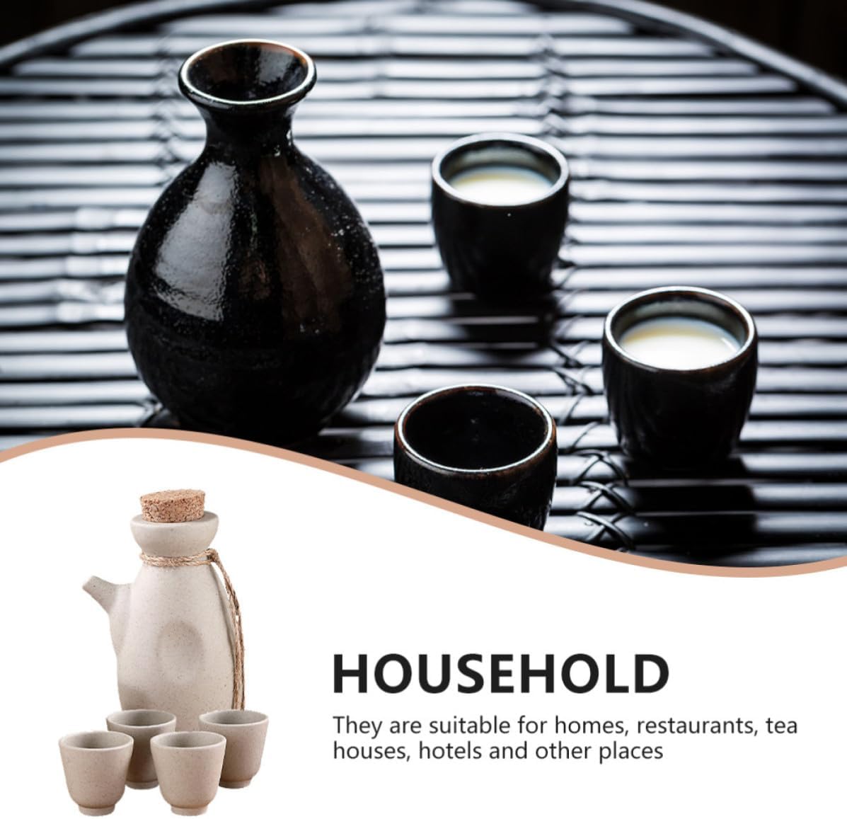 Japanese Style Ceramic Sake Set with 4 Cups 300ml