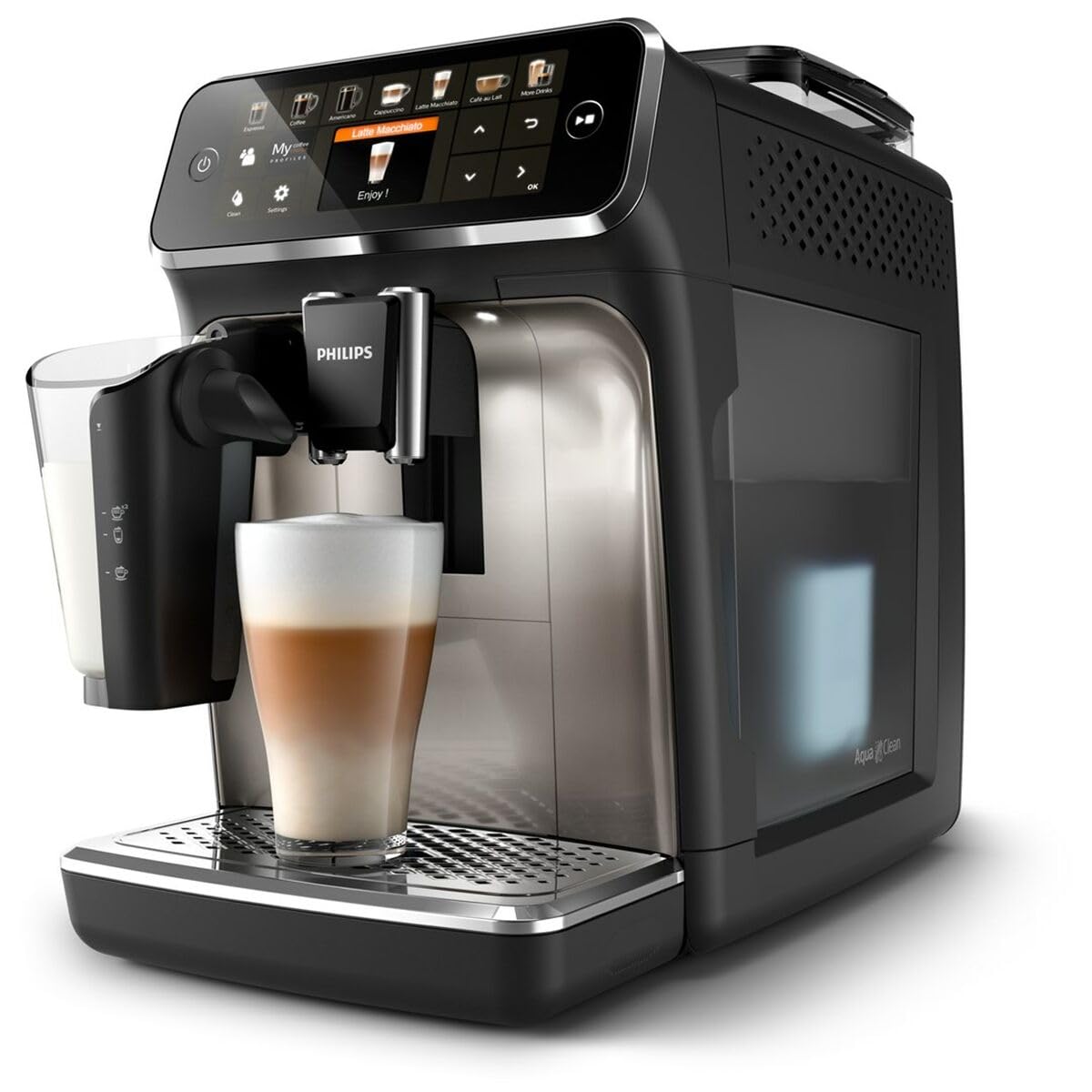 Philips 5400 Series Vollautomatisch Kaffeemaschine - LatteGo Schaumer, 12 Arten von Getränken, Intuitives Display, 4 Benutzerprofile, Chrom (EP5447/90)