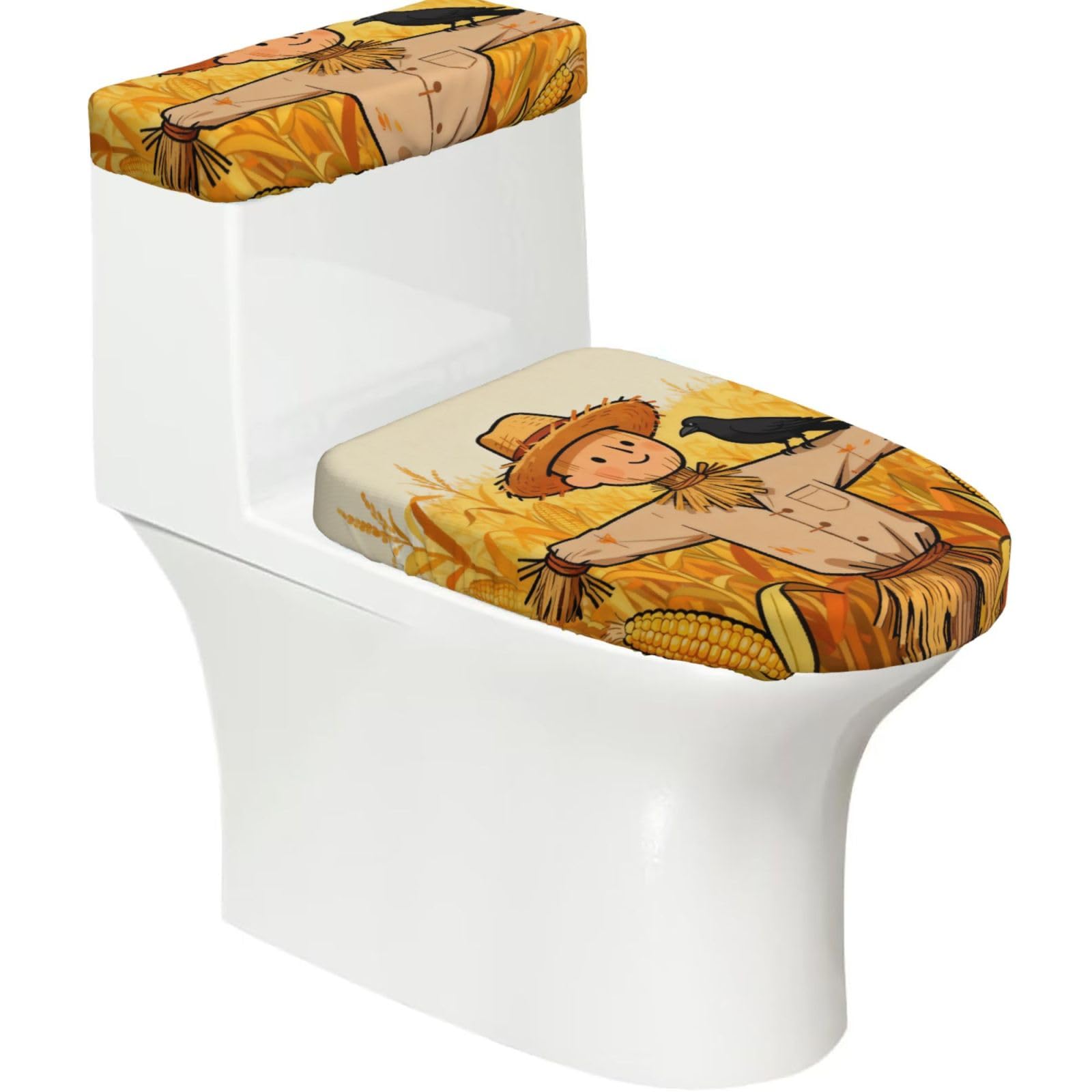 Cntdbu Black Scarecrow And Bird Stretchy Toilet Lid And Tank Cover Set-Soft Elastic Bathroom Decor For U Shape Oval