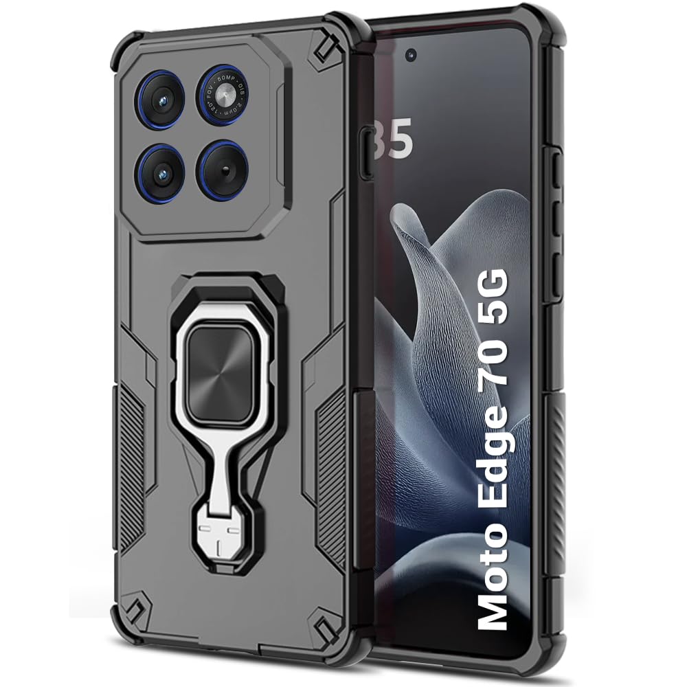 TheGiftKart Tough Armor Bumper Back Case Cover for Motorola Moto Edge 70 5G | Ring Holder & Kickstand in-Built | 360 Degree Protection Back Case Cover for Motorola Edge 70 5G (PC & TPU, Black)