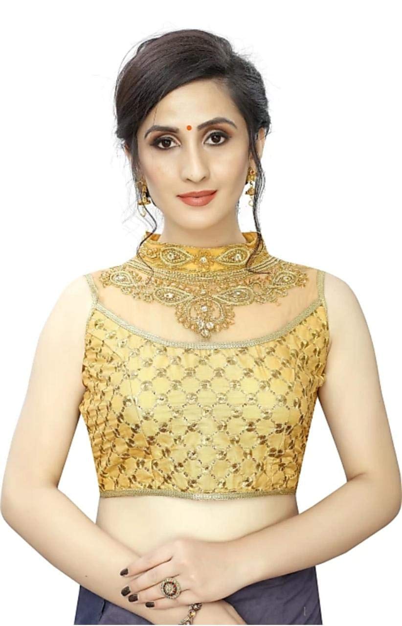 PKYCWomen's Gold Necklace Design Embroidered Padded Blouse