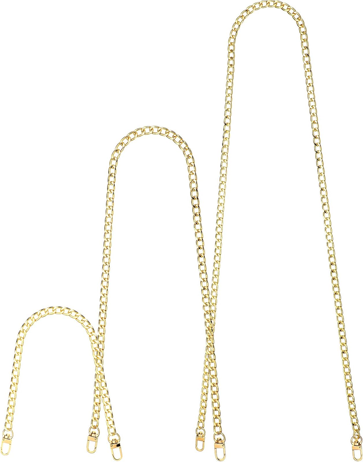 Waydress Replacement Purse Chain Strap Flat Iron Bag Chains Shoulder Straps Purse Link, with Metal Slide Hook Buckles for DIY Handbags Craft, 47.2'' 31.5'' 15.7''(Classic Style,Gold)