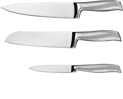Juego de 3 cuchillos de chef profesionales, cuchillo de chef de 8 pulgadas + cuchillo Santoku de 7 pulgadas + cuchillo utilitario de 5 pulgadas,