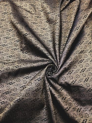 Brocart de soie jacquard floral noir or BRO1216 au mètre
