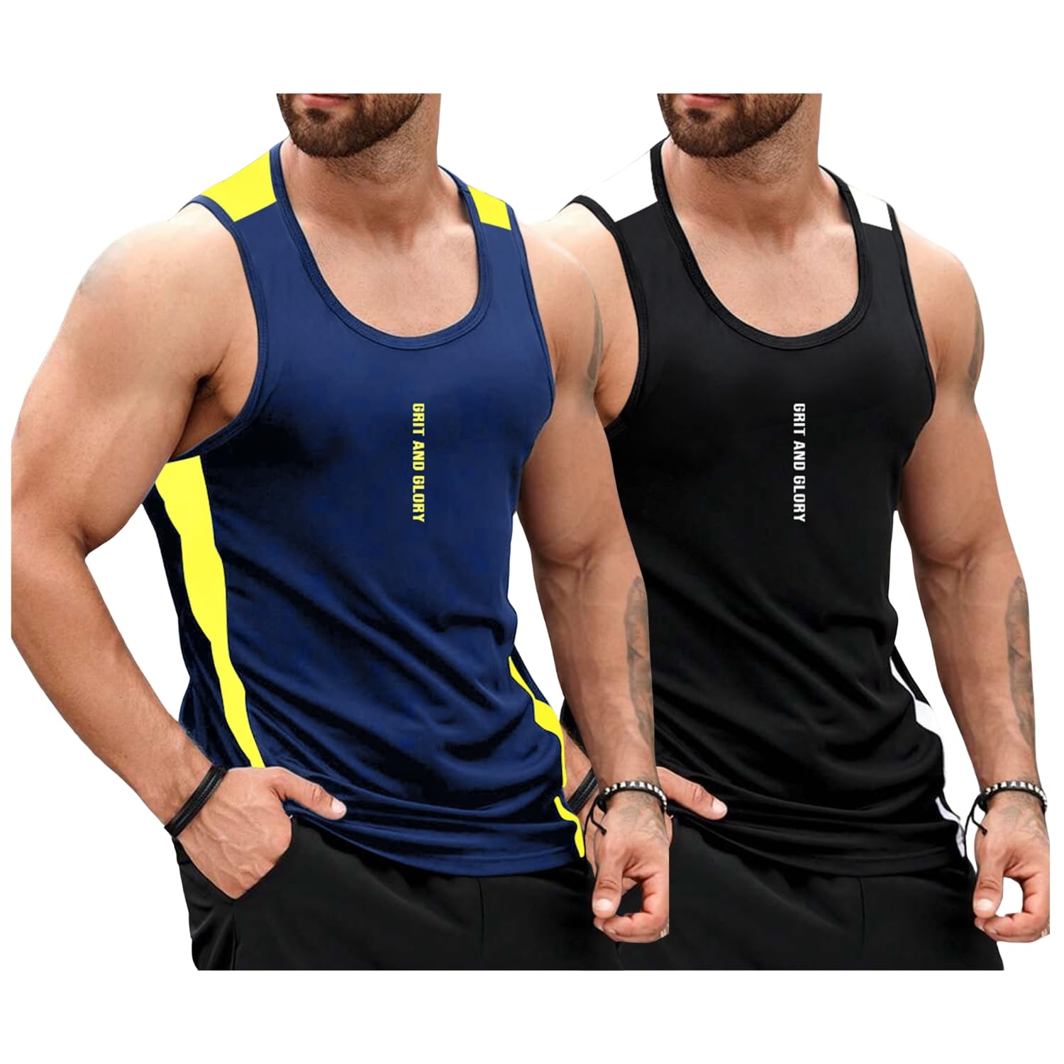 jump cuts || Mens || Sleevless || Printed || Polyester || Combo Gym Vest-picture-42
