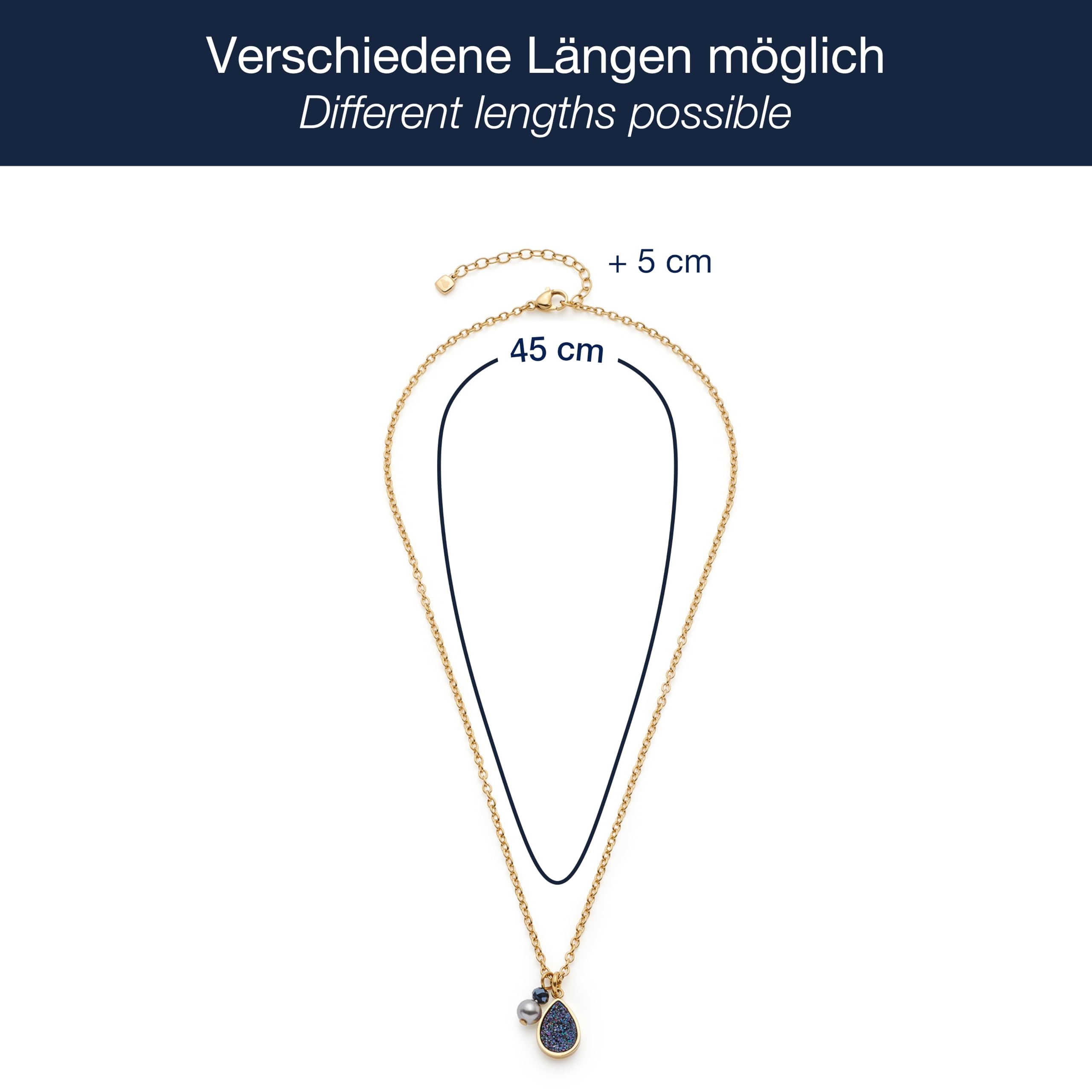 JEWELS BY LEONARDO Halskette Aline • feine Weitanker-Kette aus goldfarbenem Edelstahl • dunkelblauer, fropfenförmiger Achat-Anhänger • 45-50 cm Länge • Schmuck Geschenk für Frauen • 025359
