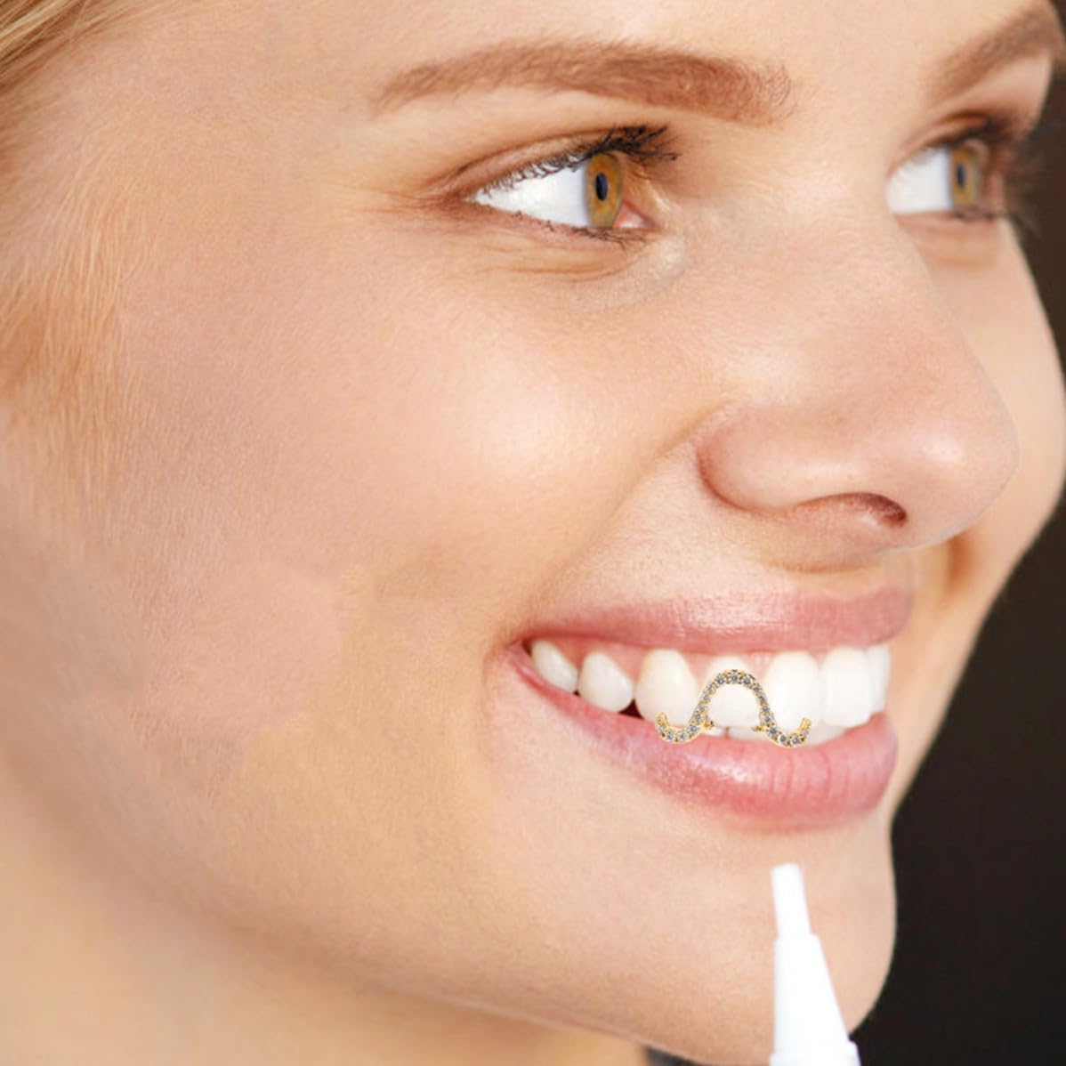 Golden Teeth Grills for Women Halloween Season, 2pcs Wave Shaped image 4
