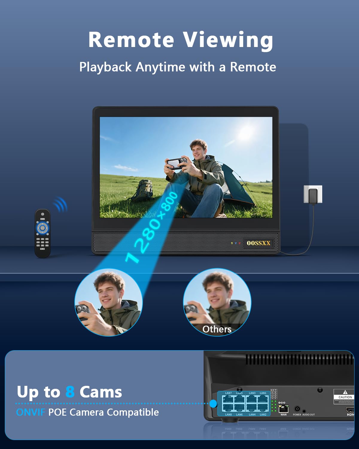 OOSSXX Videoregistratore di rete NVR POE NVR a 8 canali 8.0/4K Megapixel, supporta fino a 8 telecamere IP da 8 MP/4K, disco rigido da massimo 6 TB (HDD non incluso)