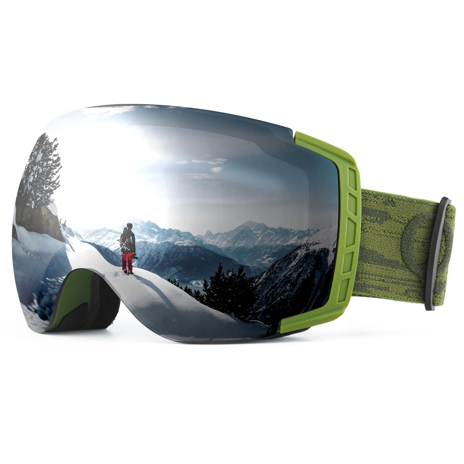 Qunature Lunettes Ski OTG Anti-Buée UV400 Homme Femme Vert