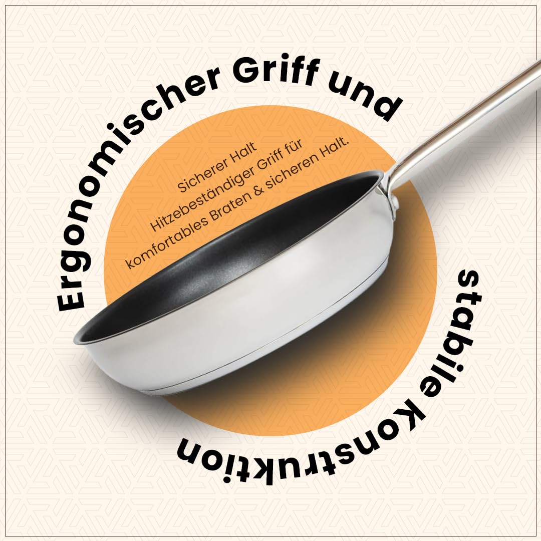Edelstahl-Bratpfanne 20 cm – Schmorpfanne - Beschichtete Pfanne für Induktion, Gas & Elektro - Langlebig, Antihaft & Spülmaschinengeeignet