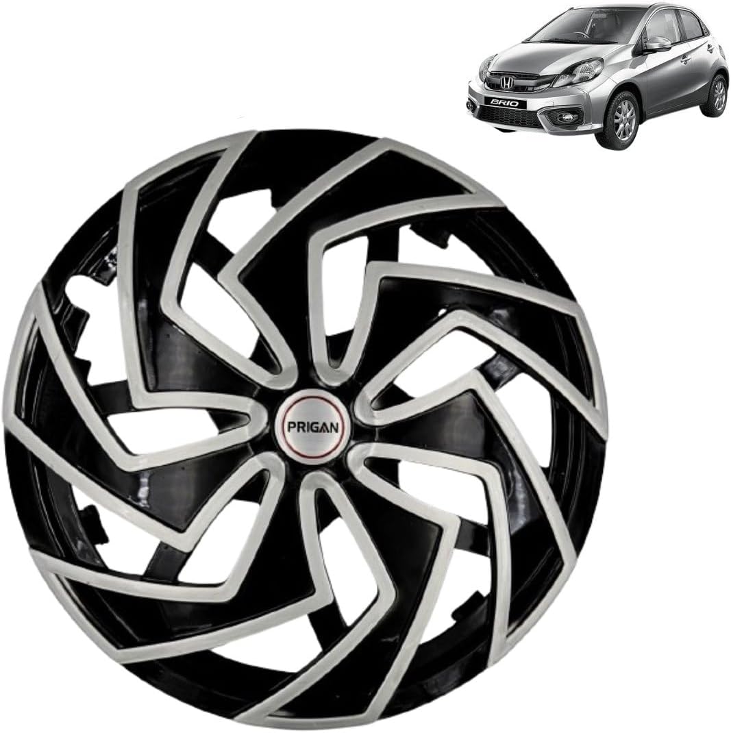 PRIGAN Wheel Cover for Honda BRIO 14 Inch Black Silver Wheel Cap (Available in 13,14 Inch) (Set of 4 Pcs) (Press Fitting) Model- Spider BS-14