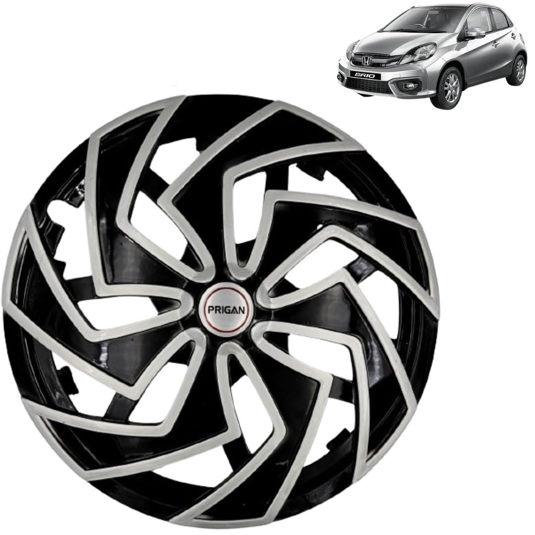 PRIGAN Wheel Cover for Honda BRIO 14 Inch Black Silver Wheel Cap (Available in 13,14 Inch) (Set of 4 Pcs) (Press Fitting) Model- Spider BS-14