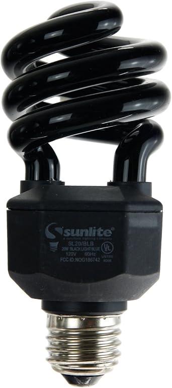 Sunlite 05439-SU CFL Black Light Bulb BLB, Perfect for Halloween, Spiral Blacklight, 20 Watts, 120 Volts, Medium Base E26, 463nm, UL Listed, 1 Count Pack of 1