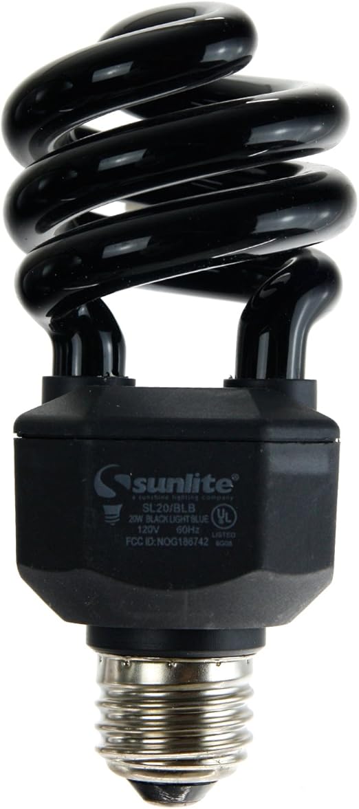 Sunlite 05439-SU CFL Black Light Bulb (BLB), Perfect for Halloween, Spiral Blacklight, 20 Watts, 120 Volts, Medium Base (E26), 463nm, UL Listed, 1 Count (Pack of 1)