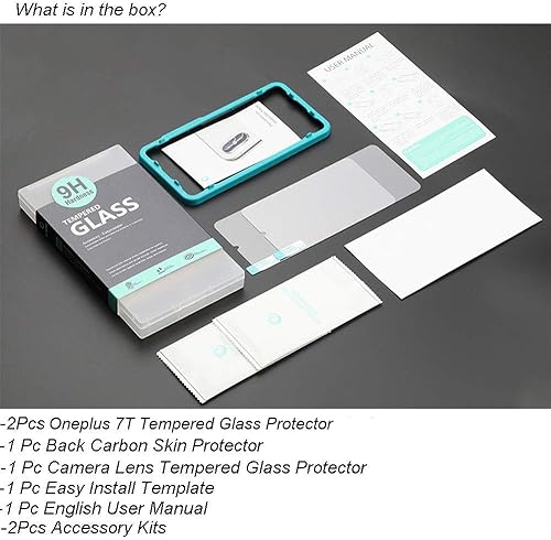 Miniatura 8 de Ibywind Protector de pantalla para OnePlus 7T, con 2 piezas de vidrio templado, 1 protector de lente de cámara, 1 película de fibra de carbono
