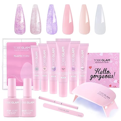 TOBEGLAM Kit de gel de extensión de uñas 6 colores de gel de mejora de uñas kit de gel de extensión de uñas con lámpara UV moderno salón de arte de
