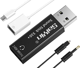 Sound Card, USB Sound Card, USB Type C/A to Optical Audio Adapter, DAC Audio Converter 24Bit/96kHz SPDIF Converter 3.5mm Jack Audio Adapter AUX Output External Sound Card Headphone Amp