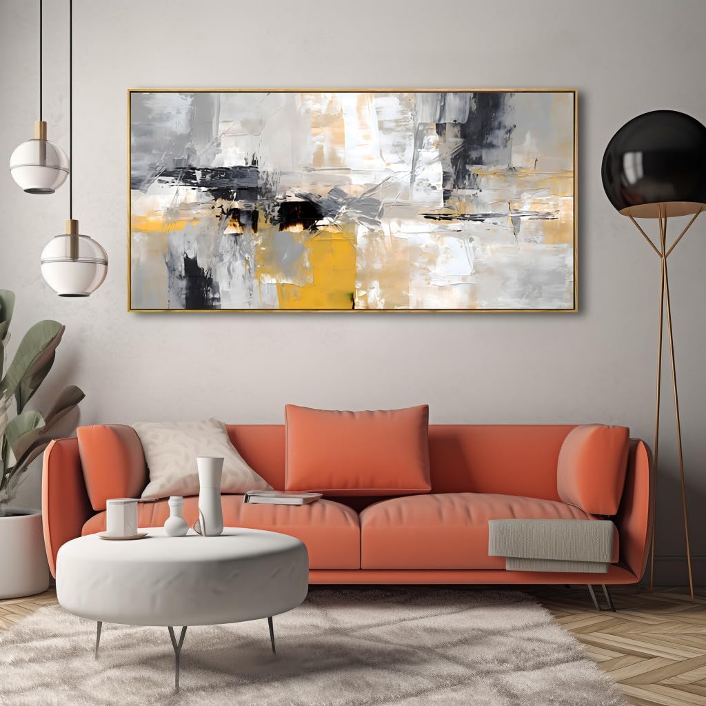 Wall Art Yellow Black White and Grey Modern Artwork for Living Room Bedroom Dining Room Home Office Decor 30"x60" with Framed