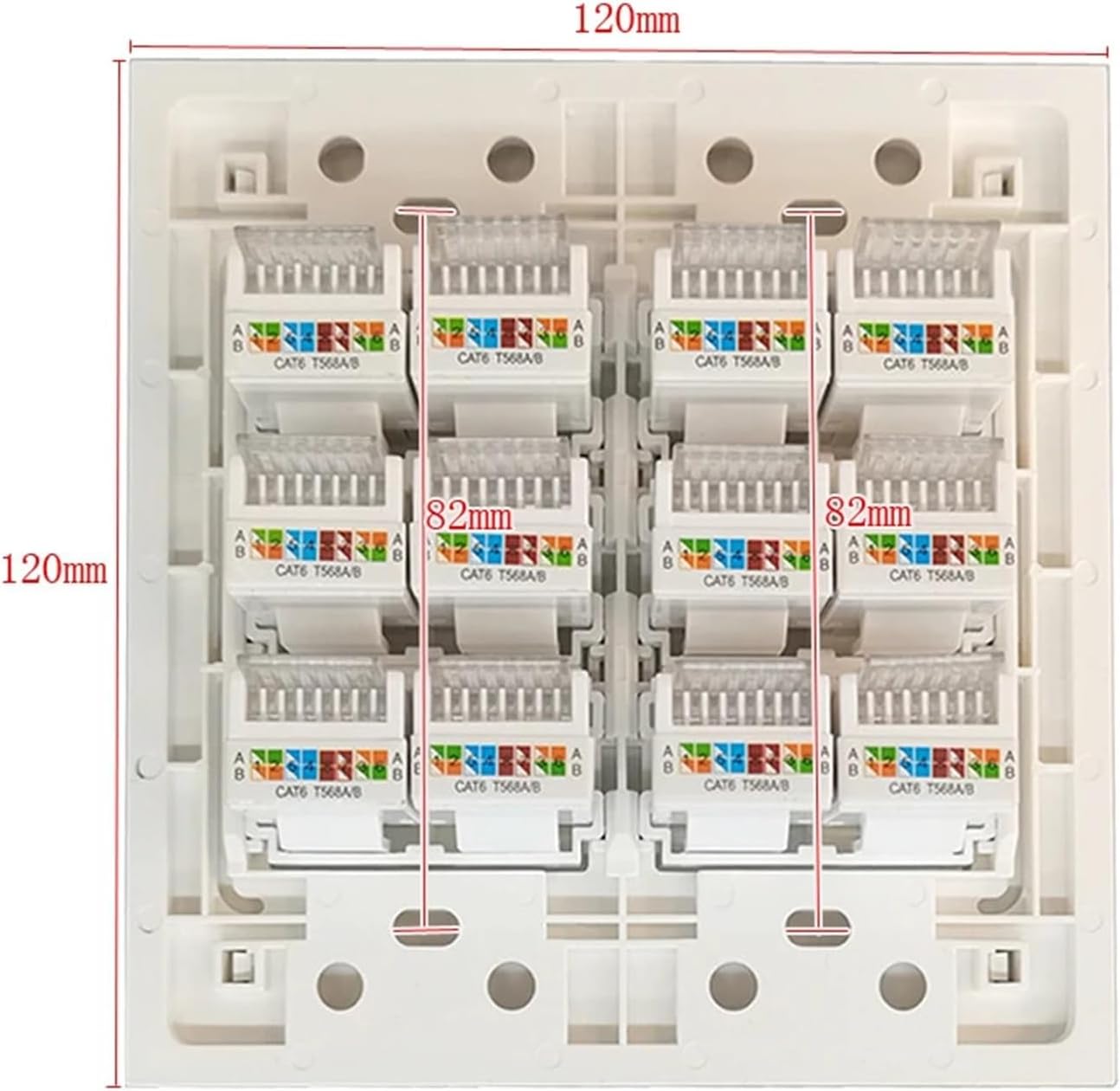 120x120mm RJ45 LAN Panel with 12 Connectors Crimp Cables CAT5E CAT.6 RJ45 T568A/B Internet Socket Plug White(CAT6)