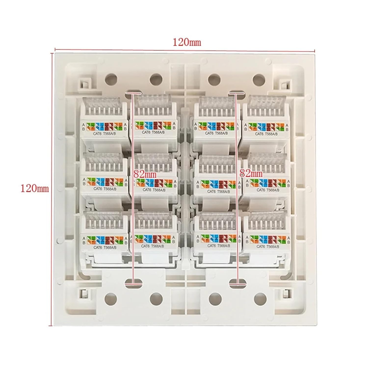 120x120mm RJ45 LAN Panel with 12 Connectors Crimp Cables CAT5E CAT.6 RJ45 T568A/B Internet Socket White(CAT5E)