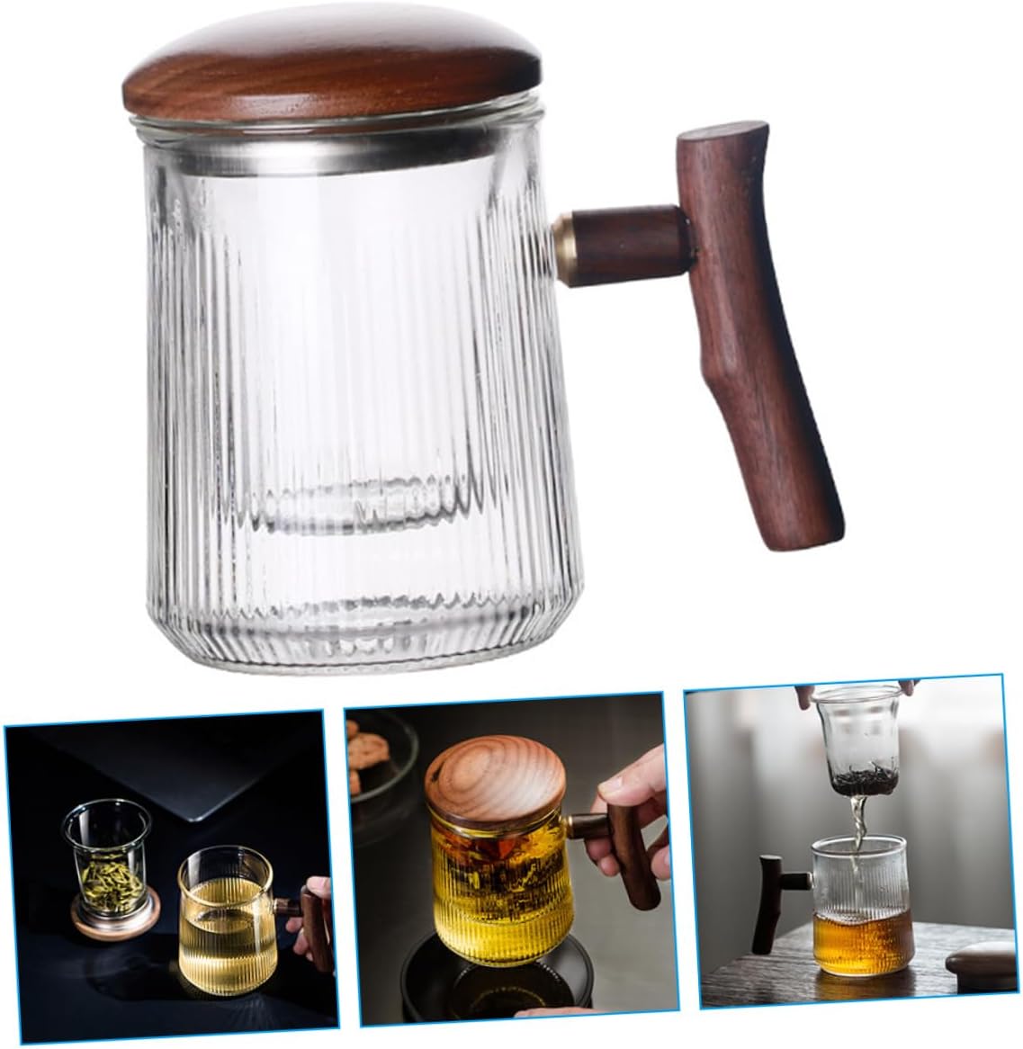 Alipis Elegant Striped Glass Tea Cup Infuser and Lid for Tea Milk Water and Juice Suitable for Family Friends Co-workers