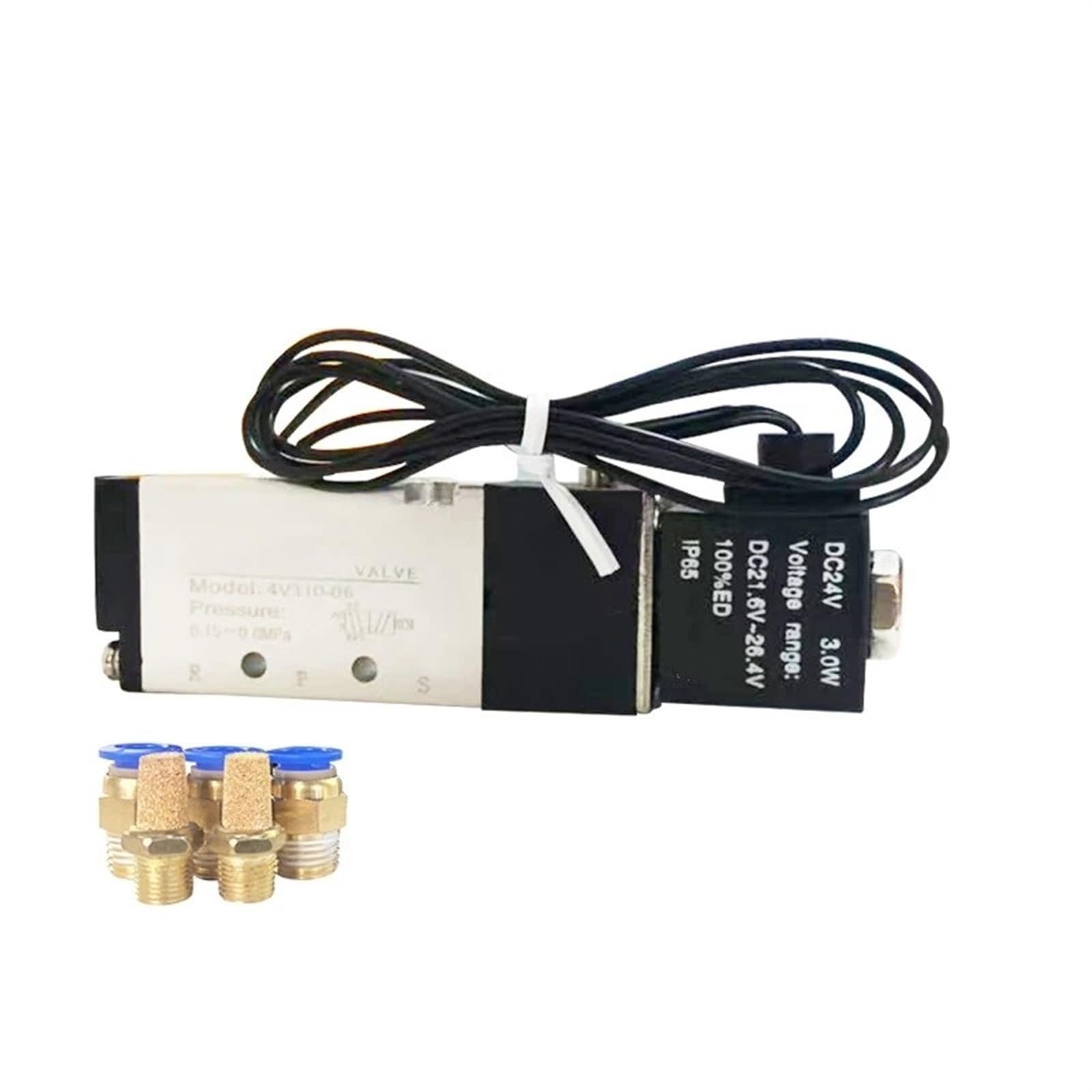 5-drożny zawór elektromagnetyczny 2-pozycyjny port pneumatyczny elektryczny zawór magnetyczny gazowy 12 V 24 V 220 V cewka woltowa 4 mm 6 mm 8 mm wąż 4V110-06 (With 8 mm Fittings, DC24V)