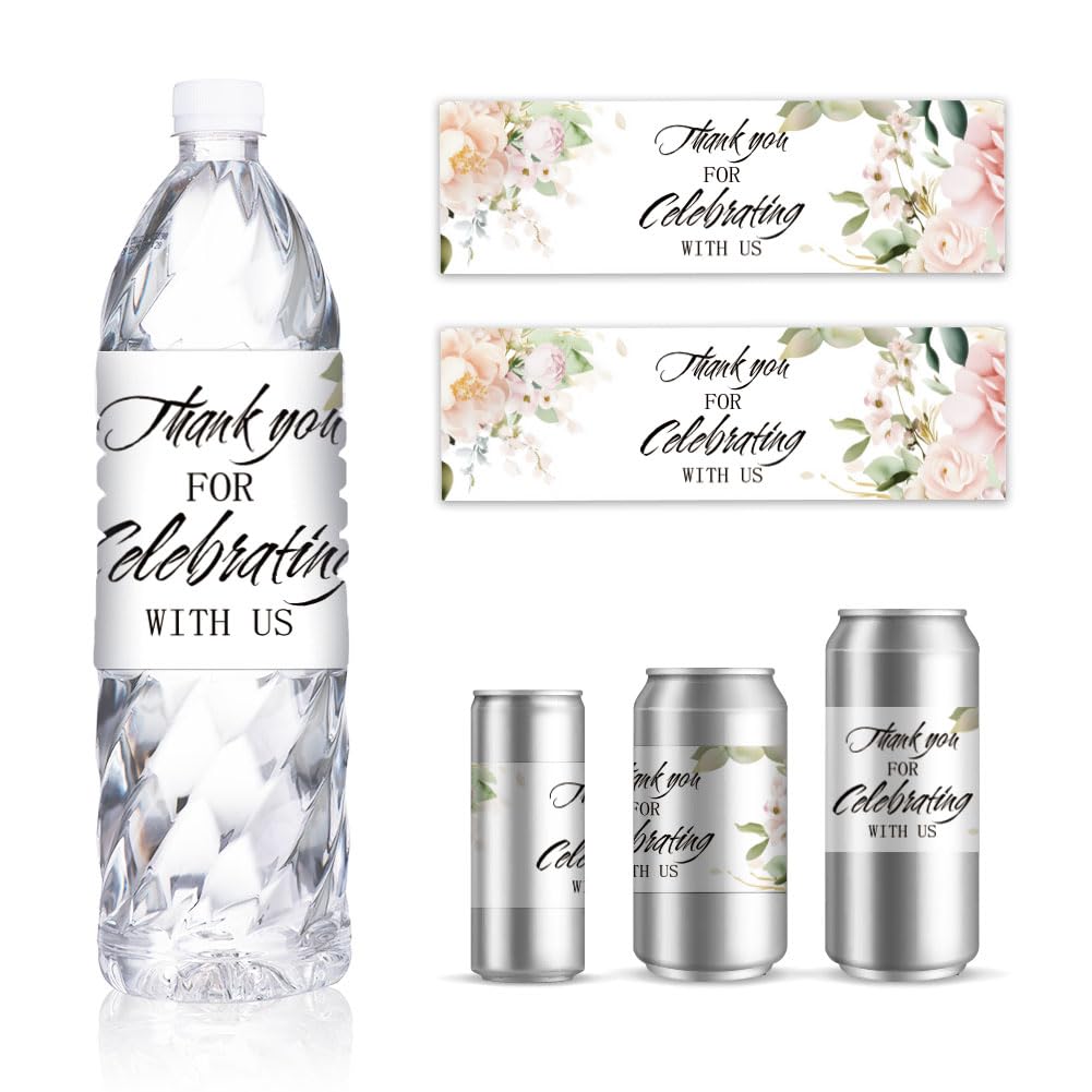 GOMAKERER 30 Sheets Wedding Water Bottle Labels, Watercolour Pink Flower Wraps Sticker for Water Bottle Personalized Drinking Water Bottle Label for Bridal Shower Party Wedding, 8.5x2.5 Inches โ image 1