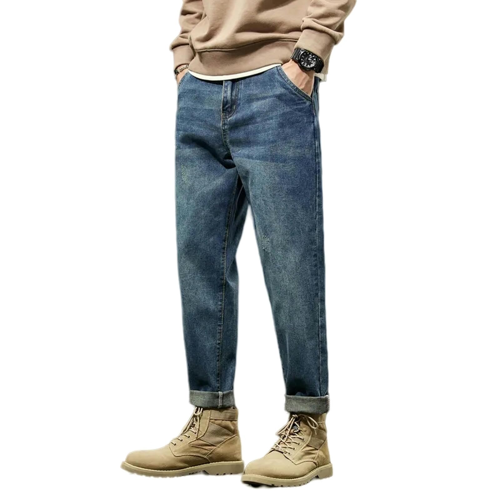 Jeans Uomo Larghi Pantaloni da Uomo Harem Loose Fit Wide Leg Vintage Casual Uomo Denim Pantaloni