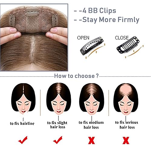 Miniatura 6 de SEGO Toppers de cabello humano de 12 pulgadas para mujer, densidad del 120 %, base de seda, hechos a mano, pelucas de pelo para pérdida de cabello,