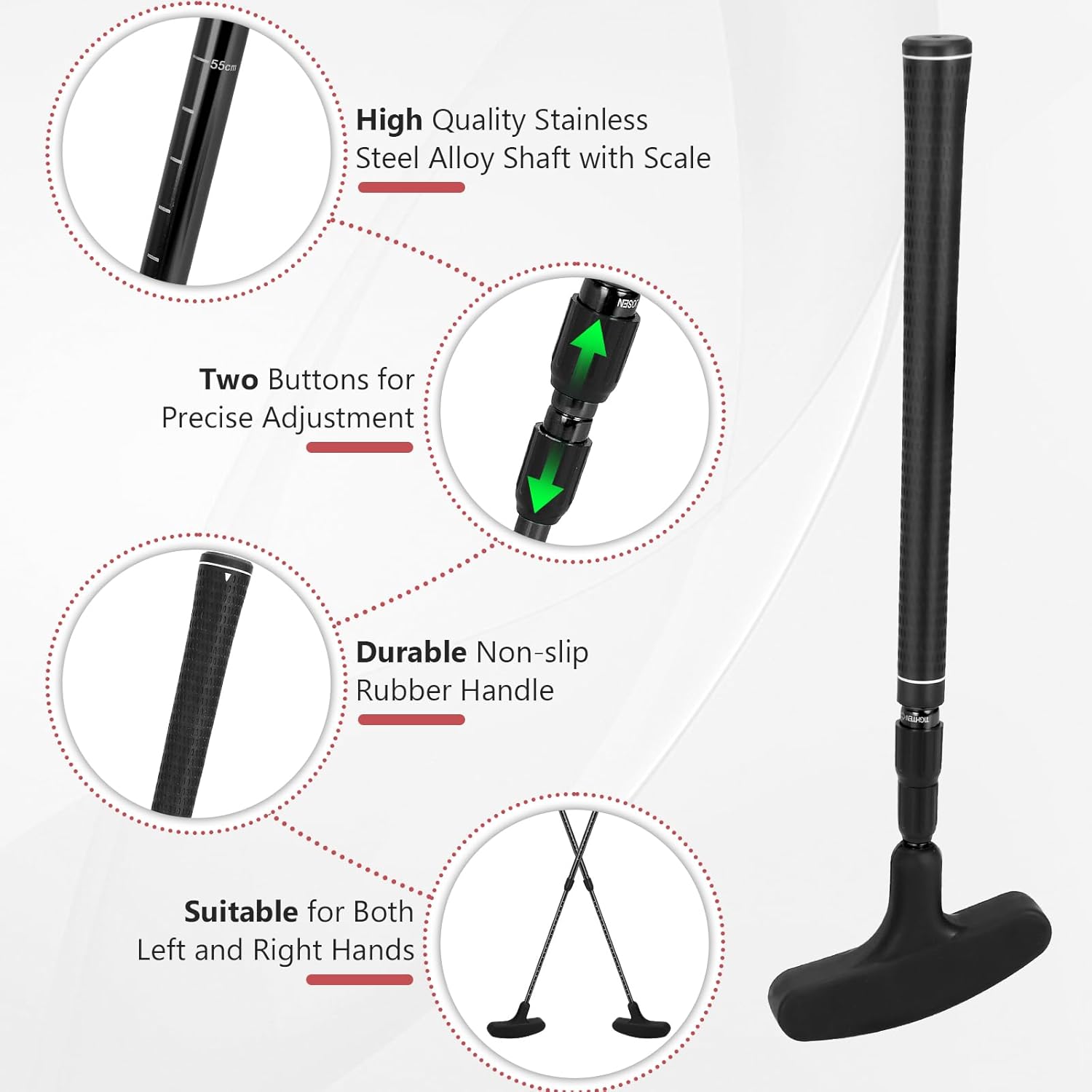 MultiOutools ゴルフパター 男女兼用 2パック 調節可能なゴルフクラブセット ボール6個&amp;フラッグカップ2個付き