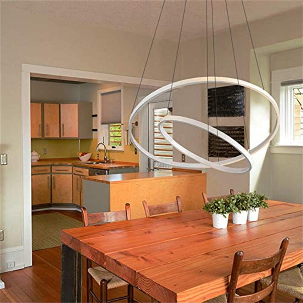 🔥 Crazy Deals RUNNUP Dimmable Modern Chandeliers LED Two Rings Design Aluminum Pendant Light in White for Living Rooms,Dining Rooms and Bedrooms,with Remote Control Cool Light,UL Listed