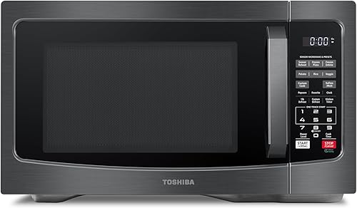 TOSHIBA EM131A5C-BS Hornos de microondas de encimera 1.2 pies cúbicos, plato giratorio extraíble de 12.4", sensor inteligente de humedad, 12 menús