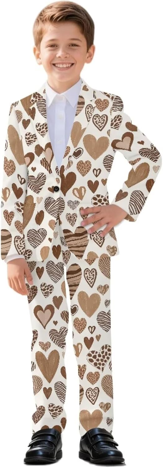 Boys Formal Slim Fit Suits, Cozy 2 Pieces Tuxedo Suit Set Soft One Button Blazer Jacket and Pant Size 5-14 Years