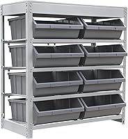 King's Rack Boltless Steel Bin Rack Organizer - 4 Tier 8 Plastic Bin Storage System with Laminated Countertop
