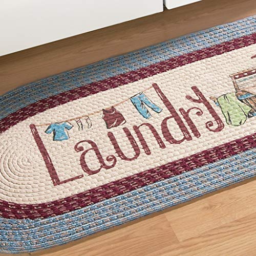 Collections Etc Braided Laundry Room Floor Runner Rug With Blue And Burgundy Border, 20" X 48", Blue #TOP3