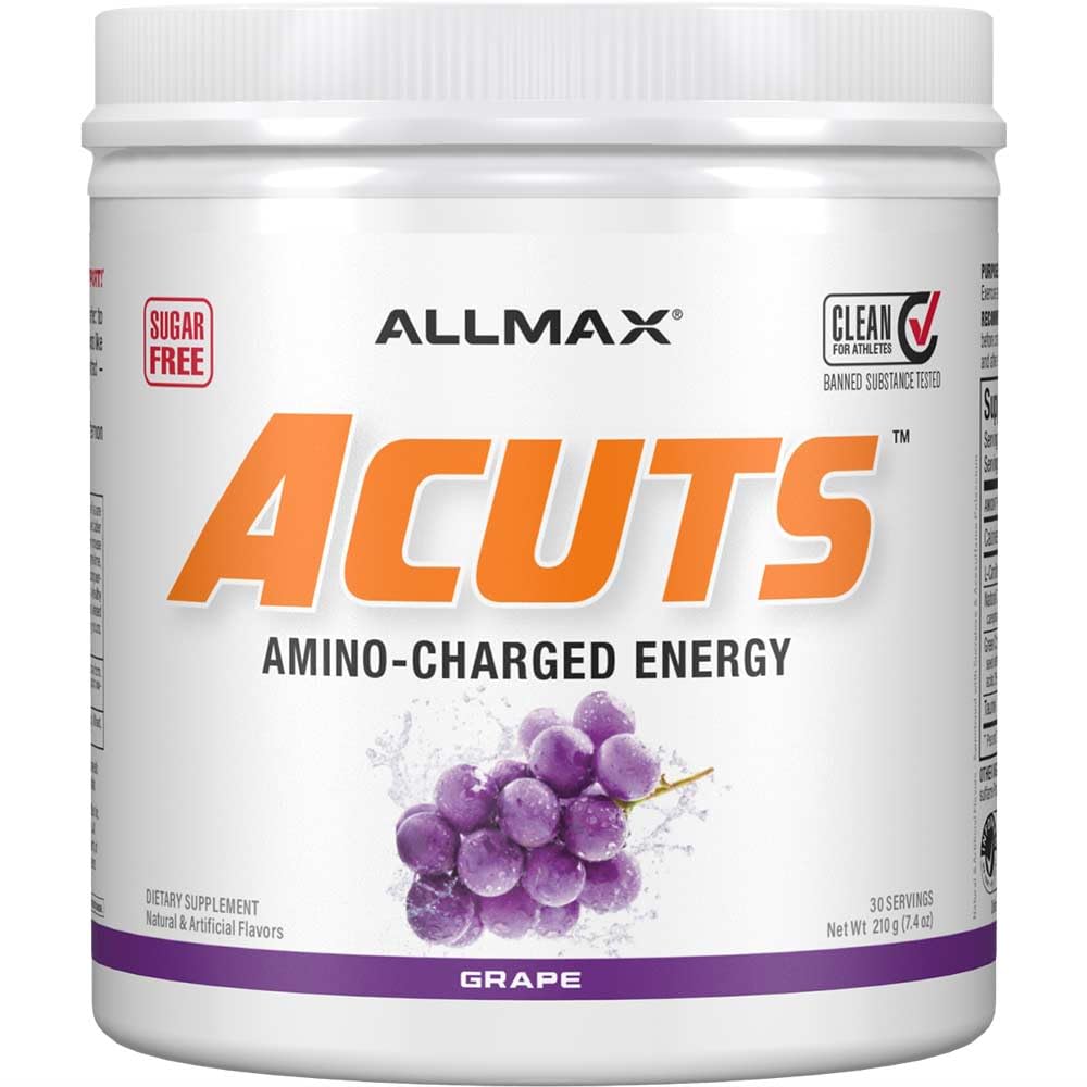AllMax Nutrition AMINOCUTS (ACUTS), Amino-Charged Energy Drink with Taurine, L-Carnitine, Green Coffee Bean Extract, Grape Escape, 30 Servings - Grape