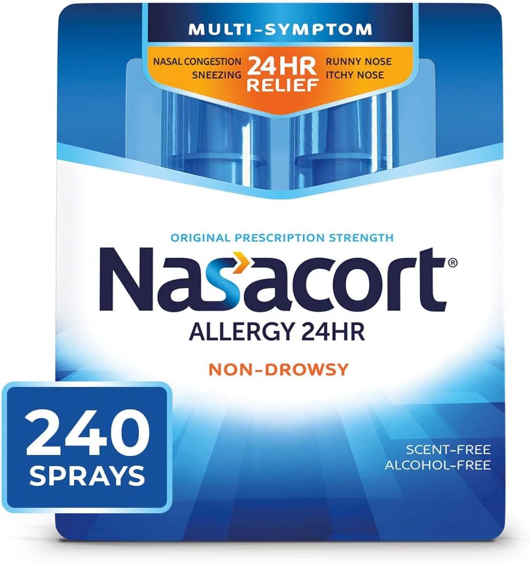 24HR Allergy Nasal Spray for Adults, Non-drowsy & Alcohol Free, 240 Sprays, 0.57 fl.oz. 2Ct