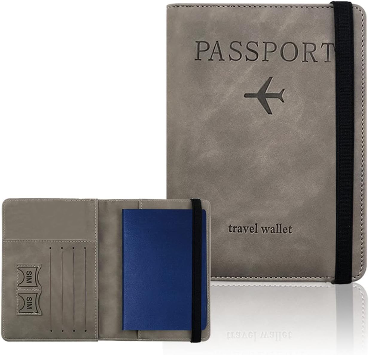 PORRASSO Passport Holder Travel Wallet RFID Blocking Card Case PU Leather Travel Documents Organizer Passport Cover Grey