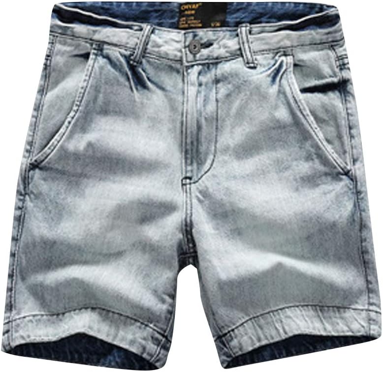 ZGZZ7 Men's Summer Denim Short Casual Straight Slim Fit Cotton Jean Shorts