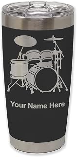 LaserGram 20oz Vacuum Insulated Tumbler Mug, Drum Set, Personalized Engraving Included (Black)