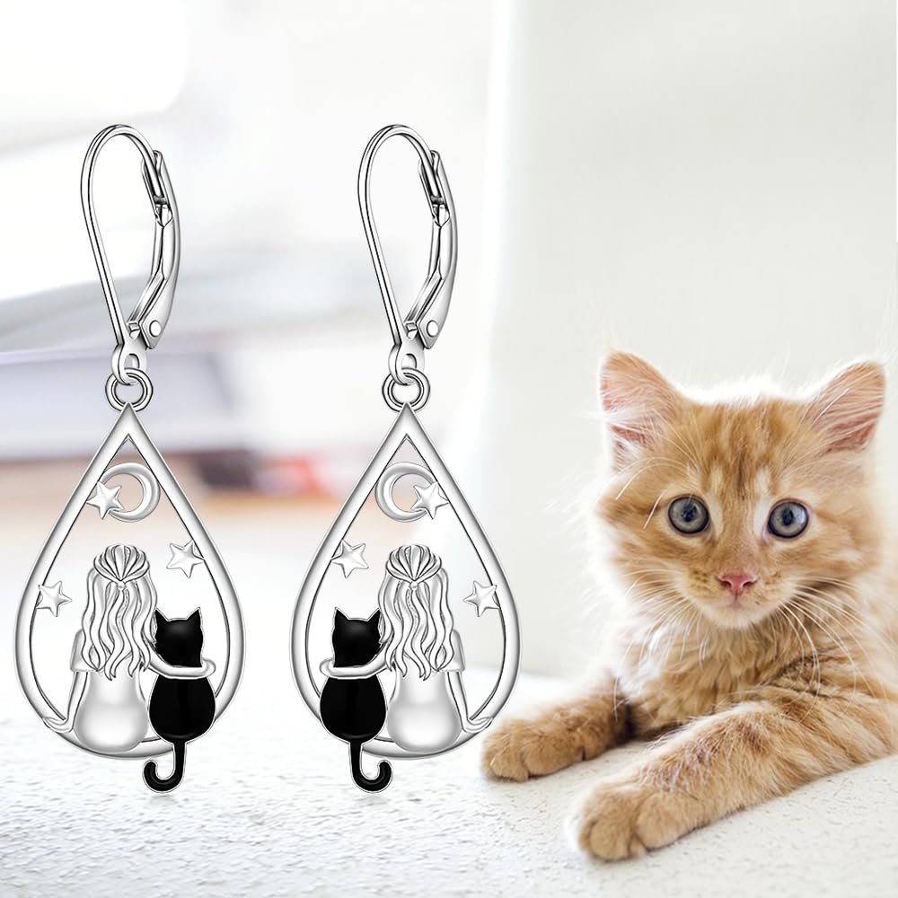 Black Cat Earrings for Women Cat Book Earrings Cute Animal Jewelry Gifts image 4
